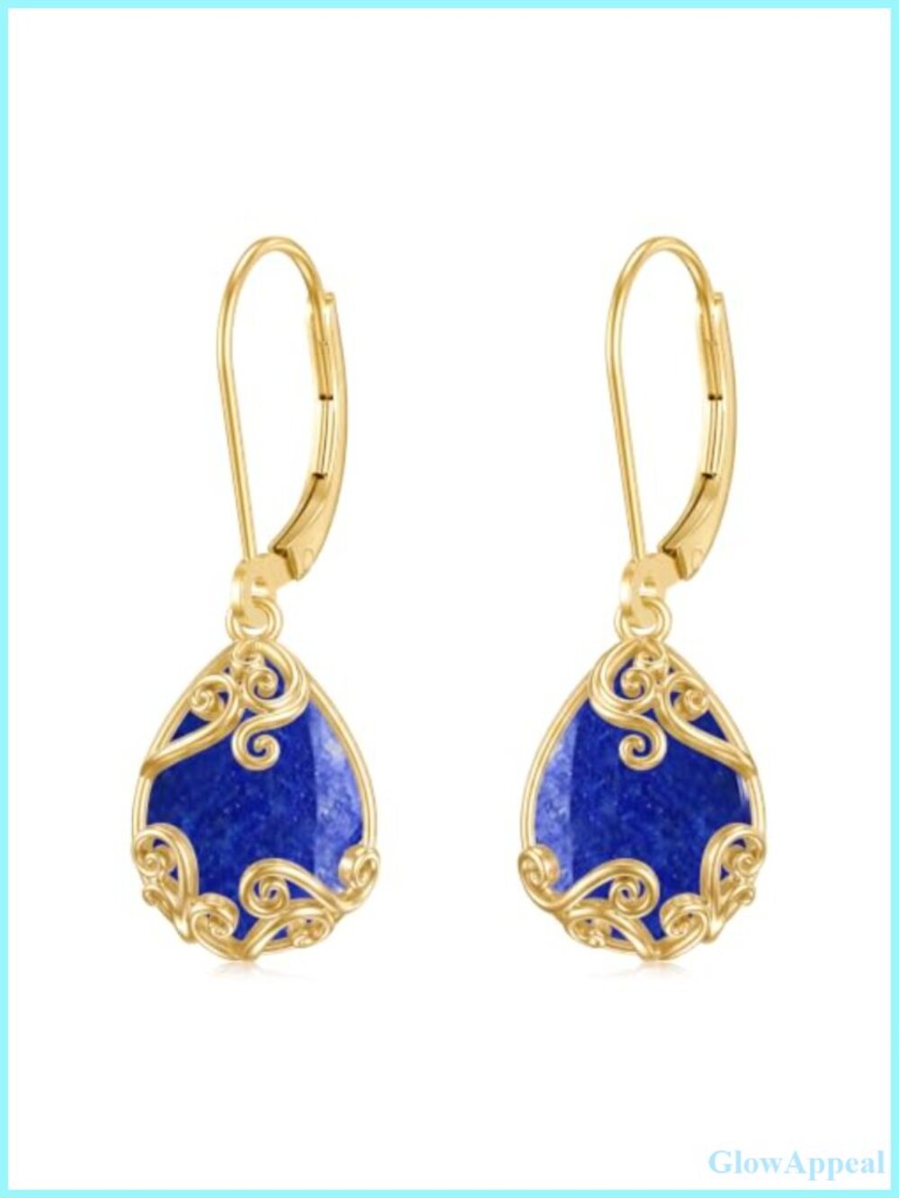 14K Gold Plated Lapis Lazuli Dangle Drop Earrings Hypoallergenic Gift